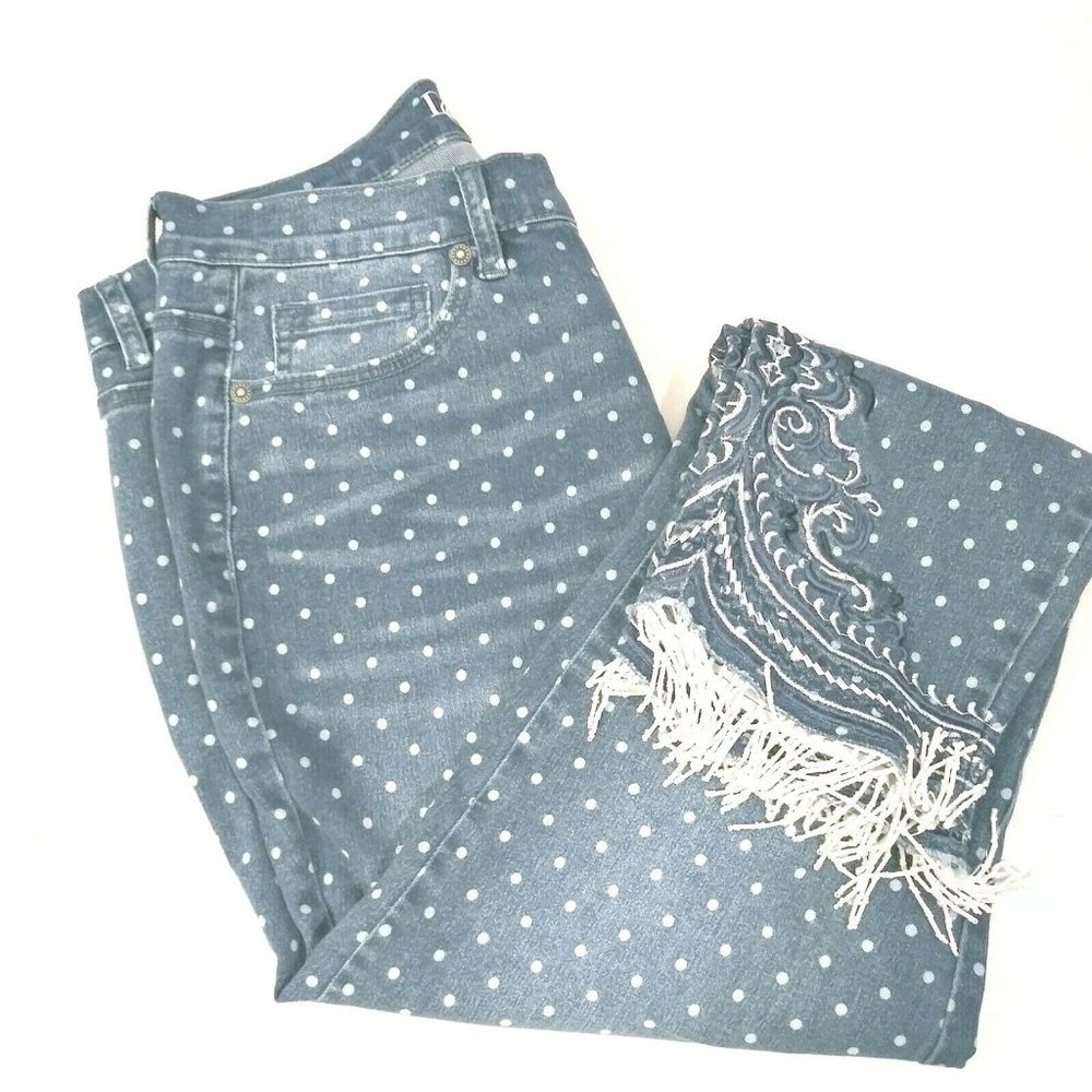 DG2 by Diane Gilman Classic Stretch  Embroidered Jean with Beaded Fringe Size 12